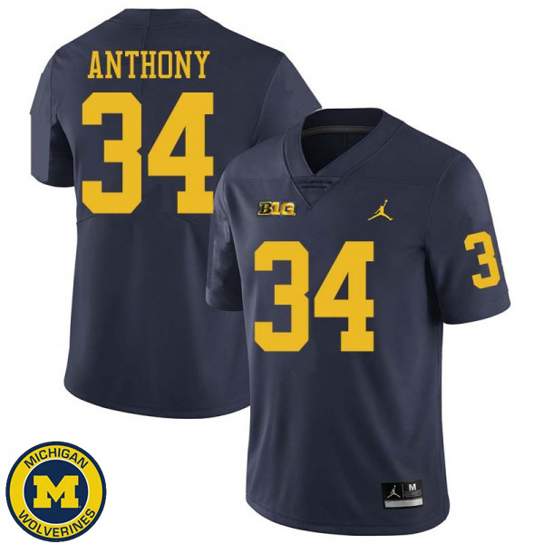 Mens University of Michigan #34 Jordan Anthony Navy Jordan Brand High School Jersey